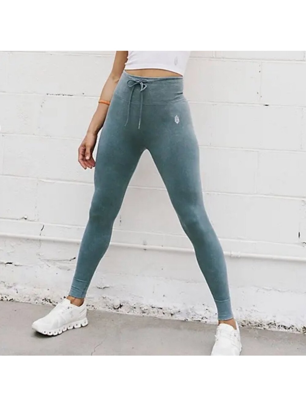 FP Movement by Free People High-Waist Drawstring Leggings in Dusty Teal